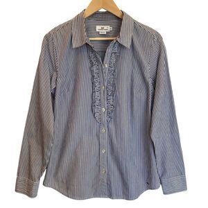 Vineyard Vines Striped Ruffle Long Sleeve Button Down 100% Cotton Women's 8